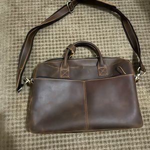 Brown leather messenger bag